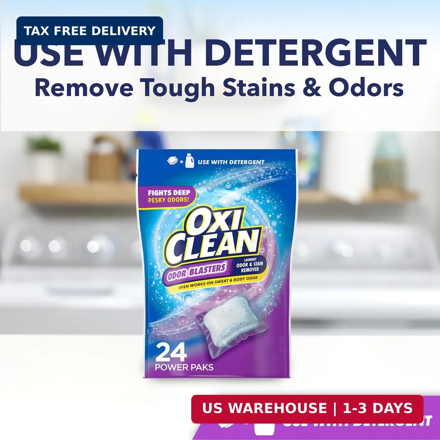 OxiClean Odor Blasters Odor and Stain Remover Laundry Power Paks, 24 Ct