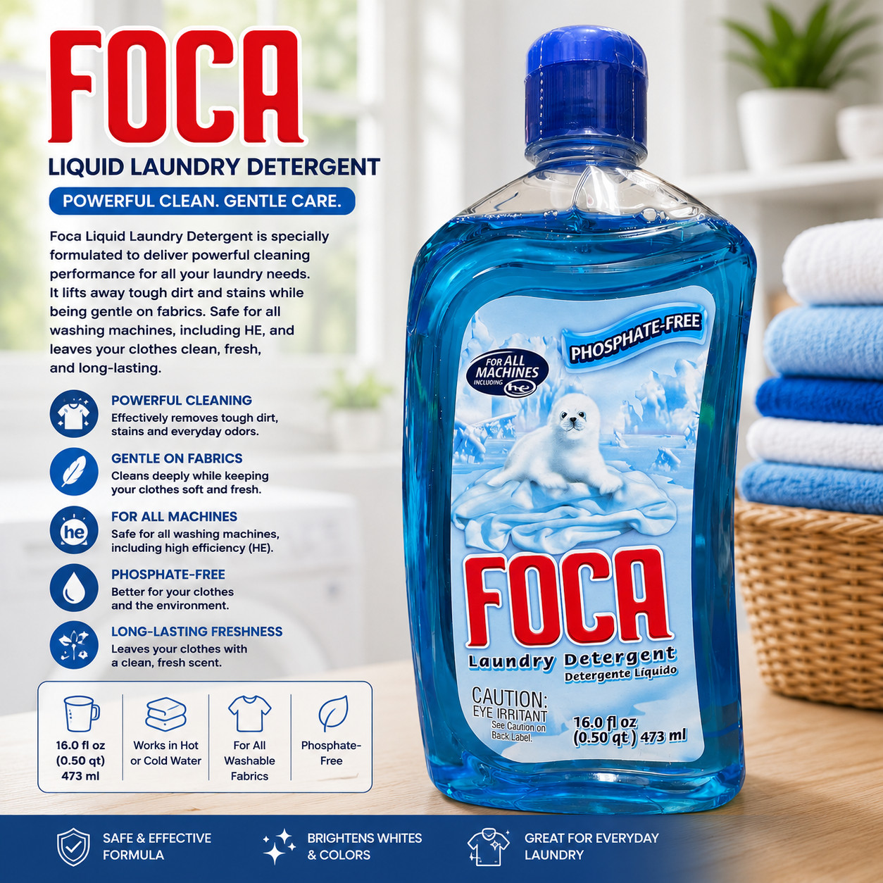 FOCA Liquid Laundry Detergent – Phosphate-Free|Pack Of 2 (16 fl oz 473 ml Each)