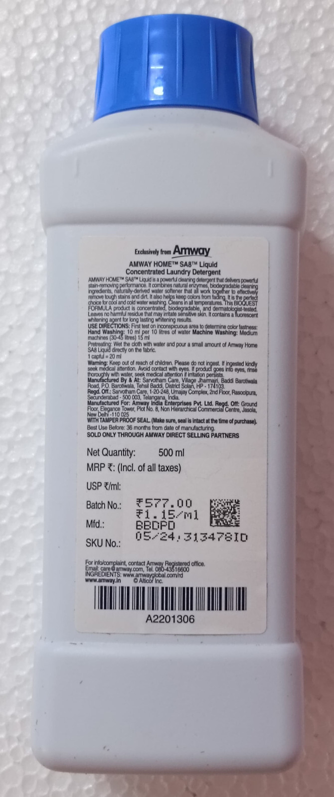 Amway Home SA8 Liquid Concentrated Laundry Detergent, 500ml