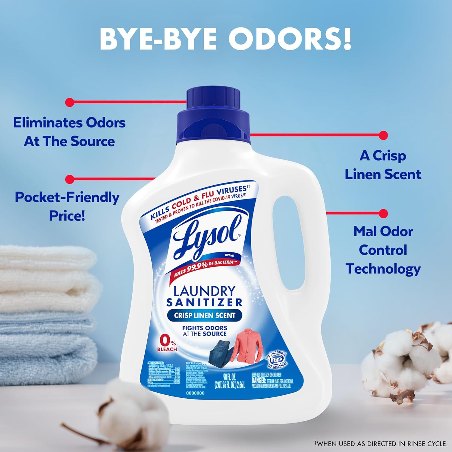 Lysol Laundry Sanitizer Additive, Bacteria-Causing Laundry Odor Eliminator, Dete