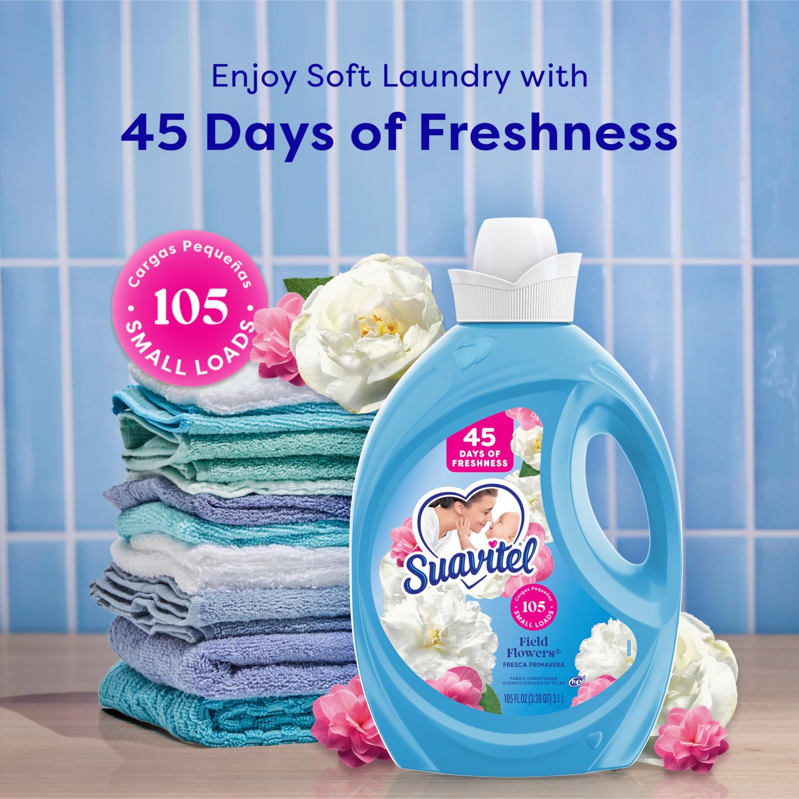 Suavitel Fabric Conditioner, Liquid Fabric Softener, 45 Days of Freshness, Field