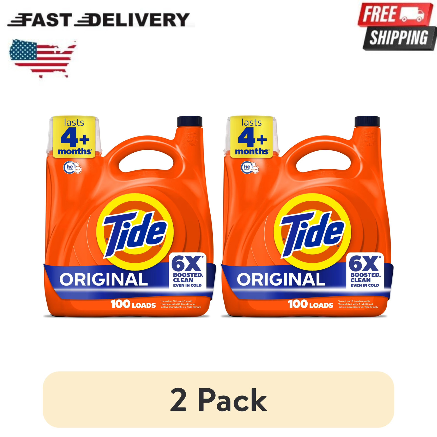Tide Original Liquid Laundry Detergent 2 Pack 125 fl oz 100 Loads HE 6X Clean
