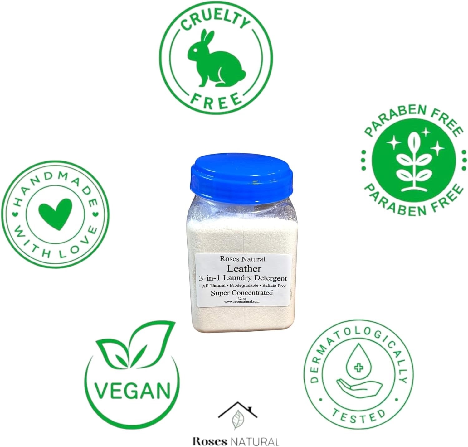Leather-Scented 3-in-1 Laundry Detergent Powder, Natural, Plant-Based, HE Safe