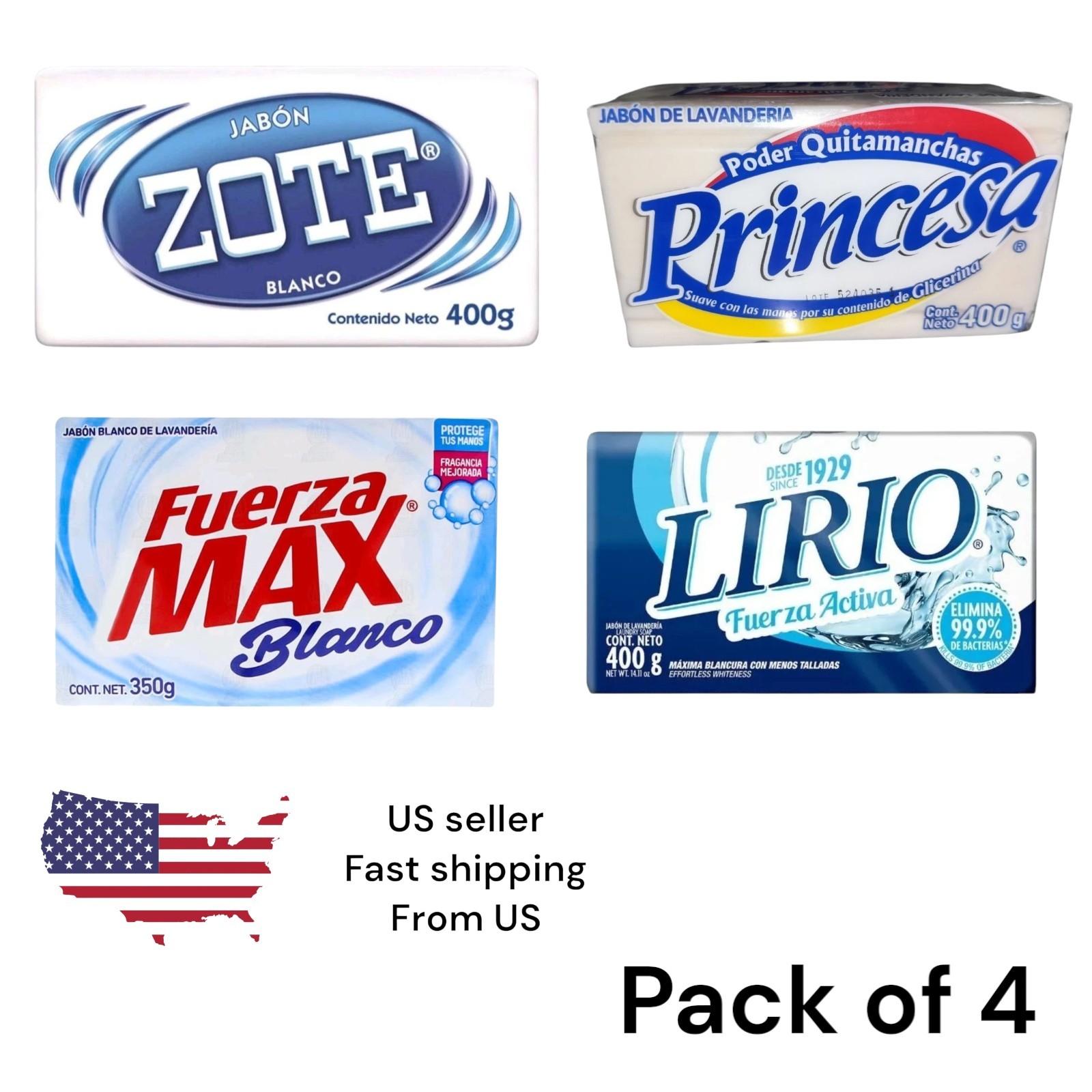 Pack De 4 Jabónes de Barra para Lavar Mix🧼/ Bundle of 4 Laundry Soap Bar Mix 🧼