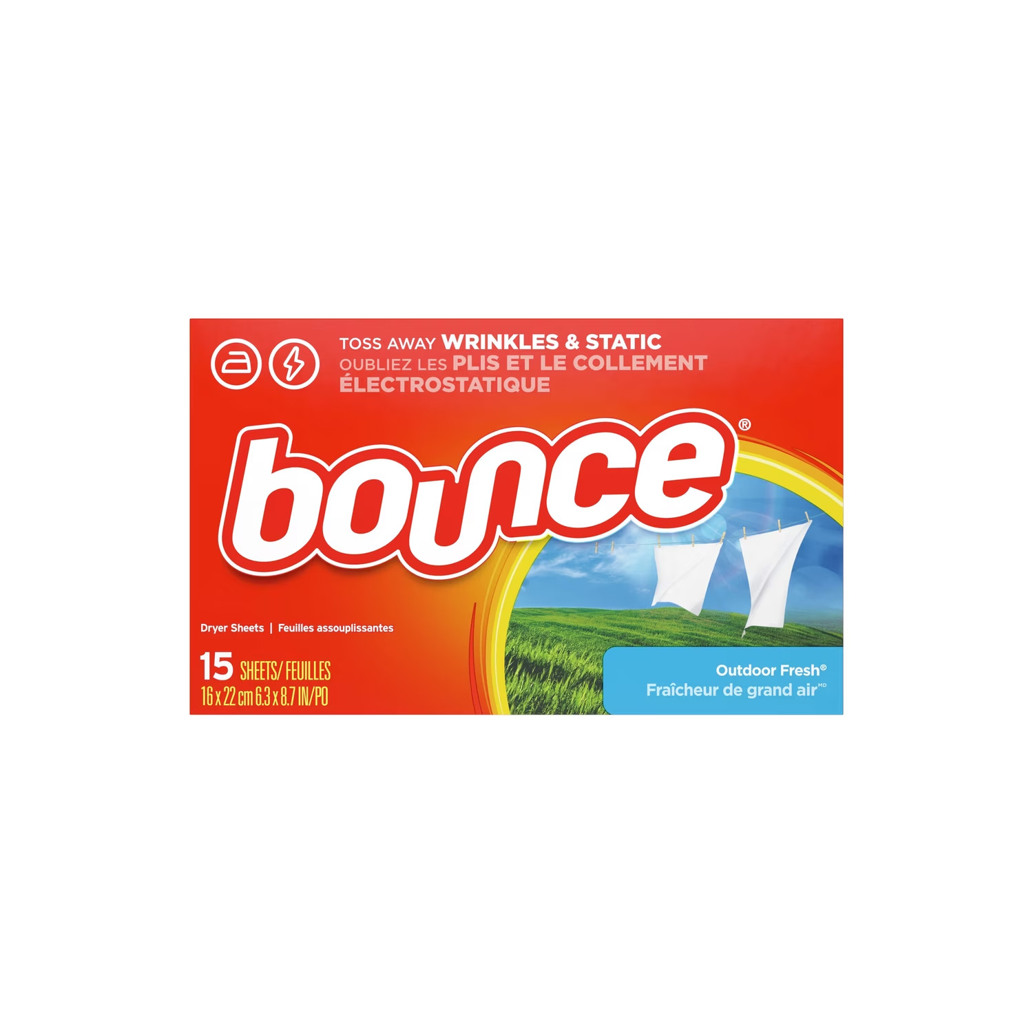 Bounce Fabric Softener Dryer Sheets Outdoor Fresh (5 Pack, 75 Total Sheets)
