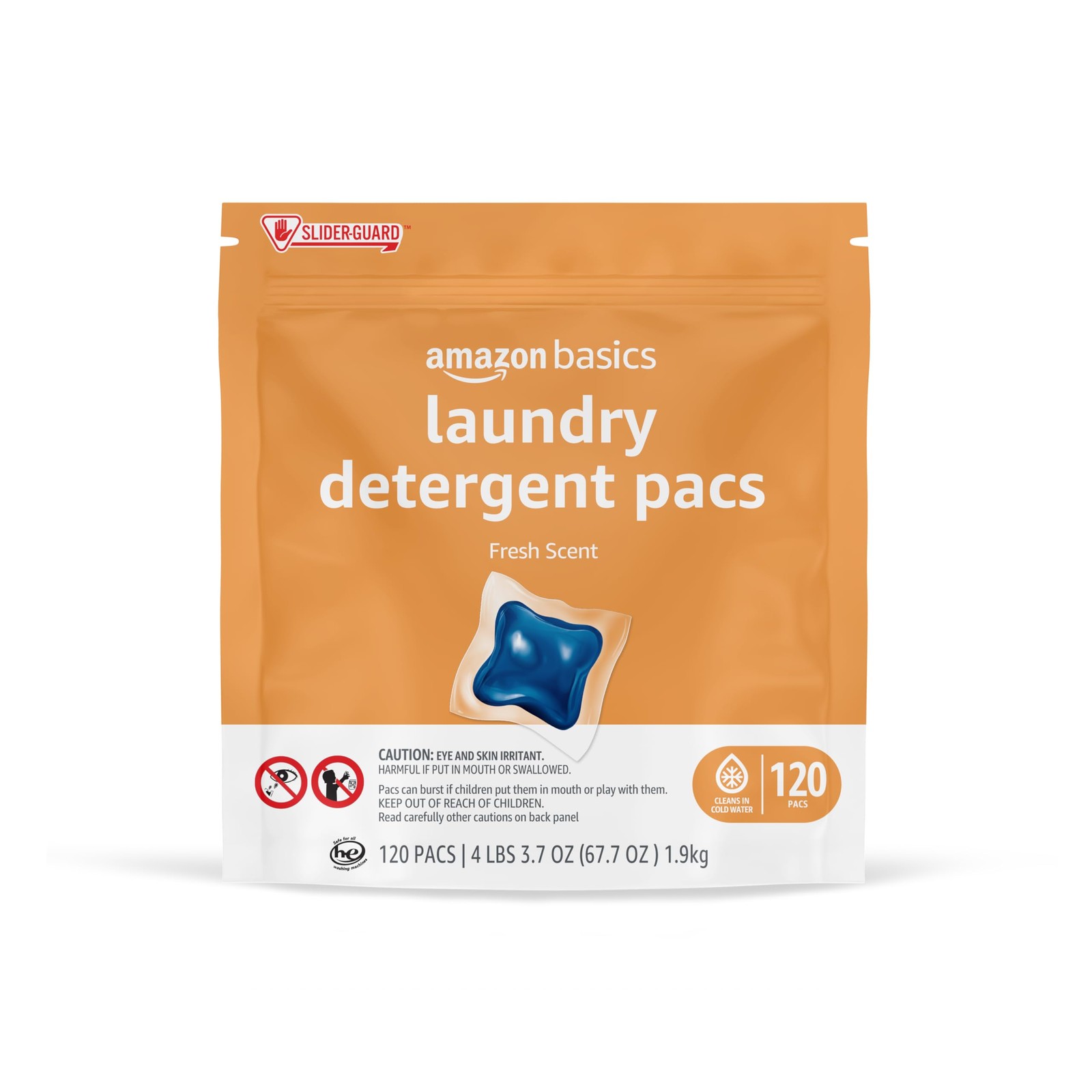 Amazon Basics Laundry Detergent Pacs, Fresh 120 Count (Pack of 1), Blue