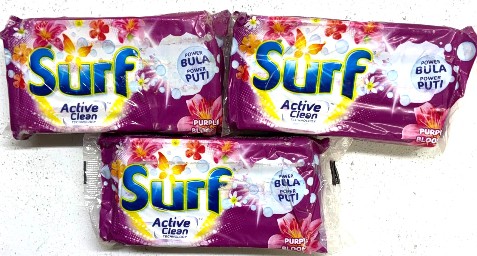 Surf Active Clean Laundry Detergent Bar Soap Purple Bloom 120g X 3 New Sealed