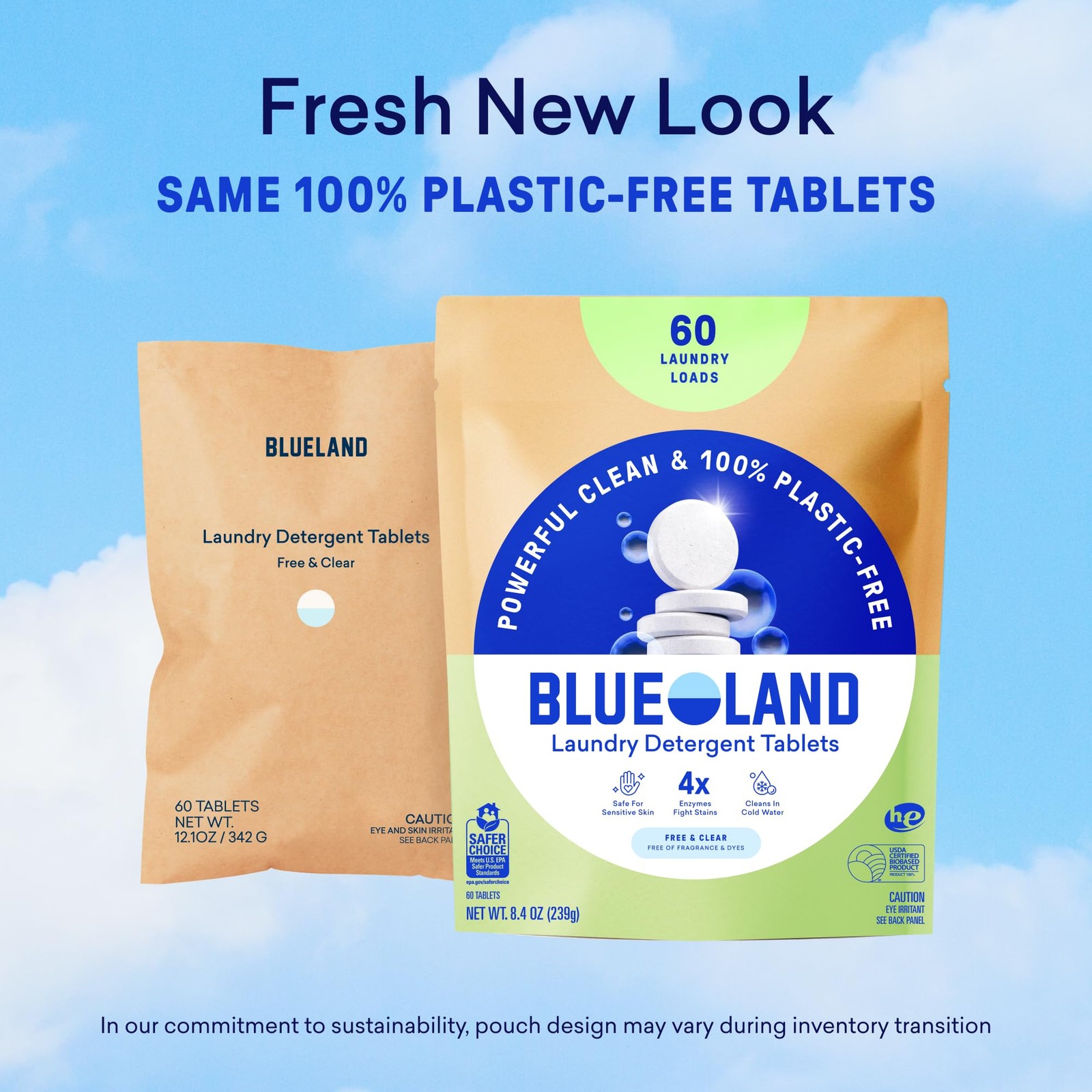 BLUELAND Laundry Detergent Tablets, 60 Count, PlasticFree EcoFriendly Pods, S…
