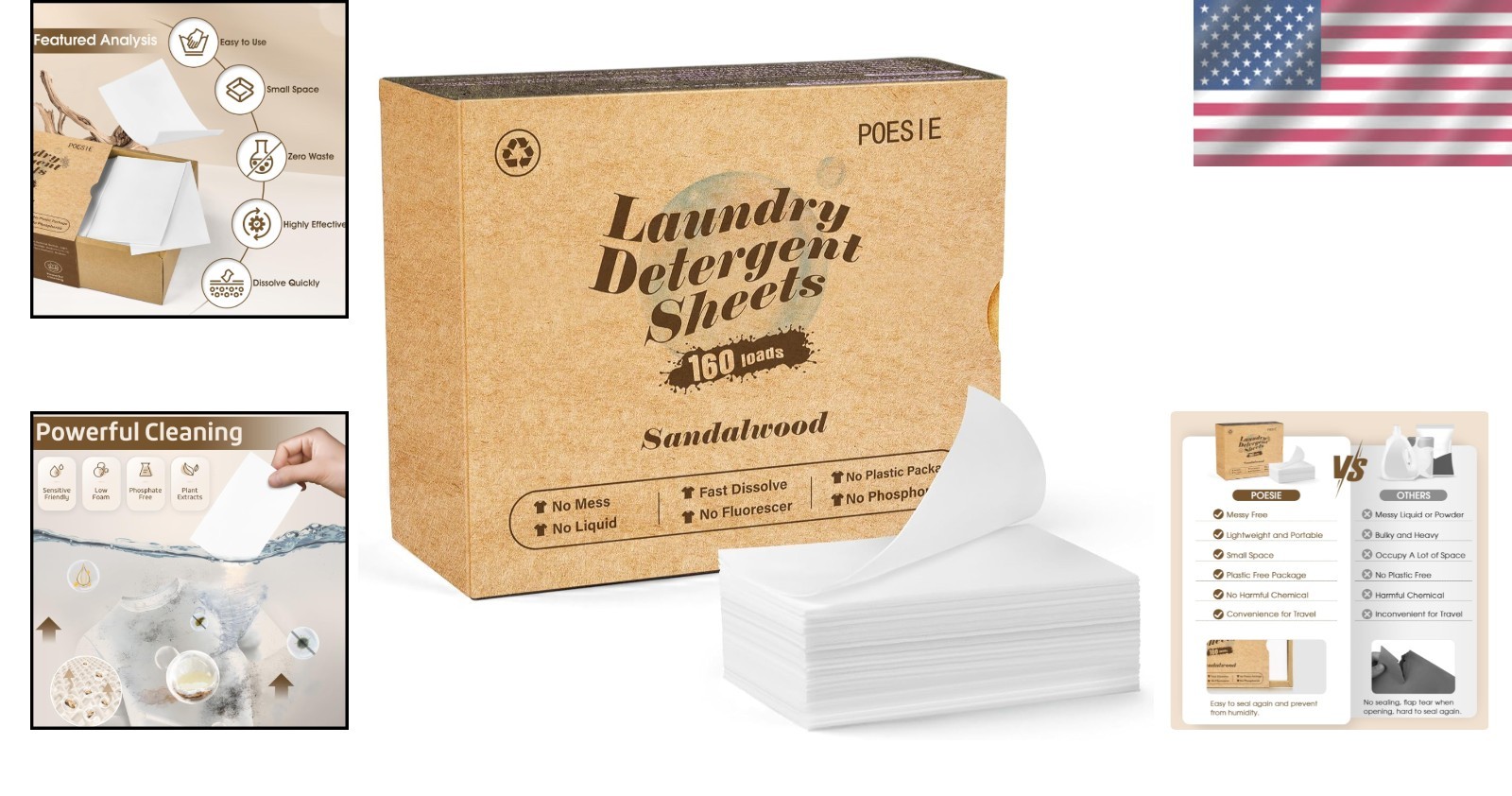 Concentrated Sandalwood Laundry Detergent Sheets – 160 Sheets, Travel Essential