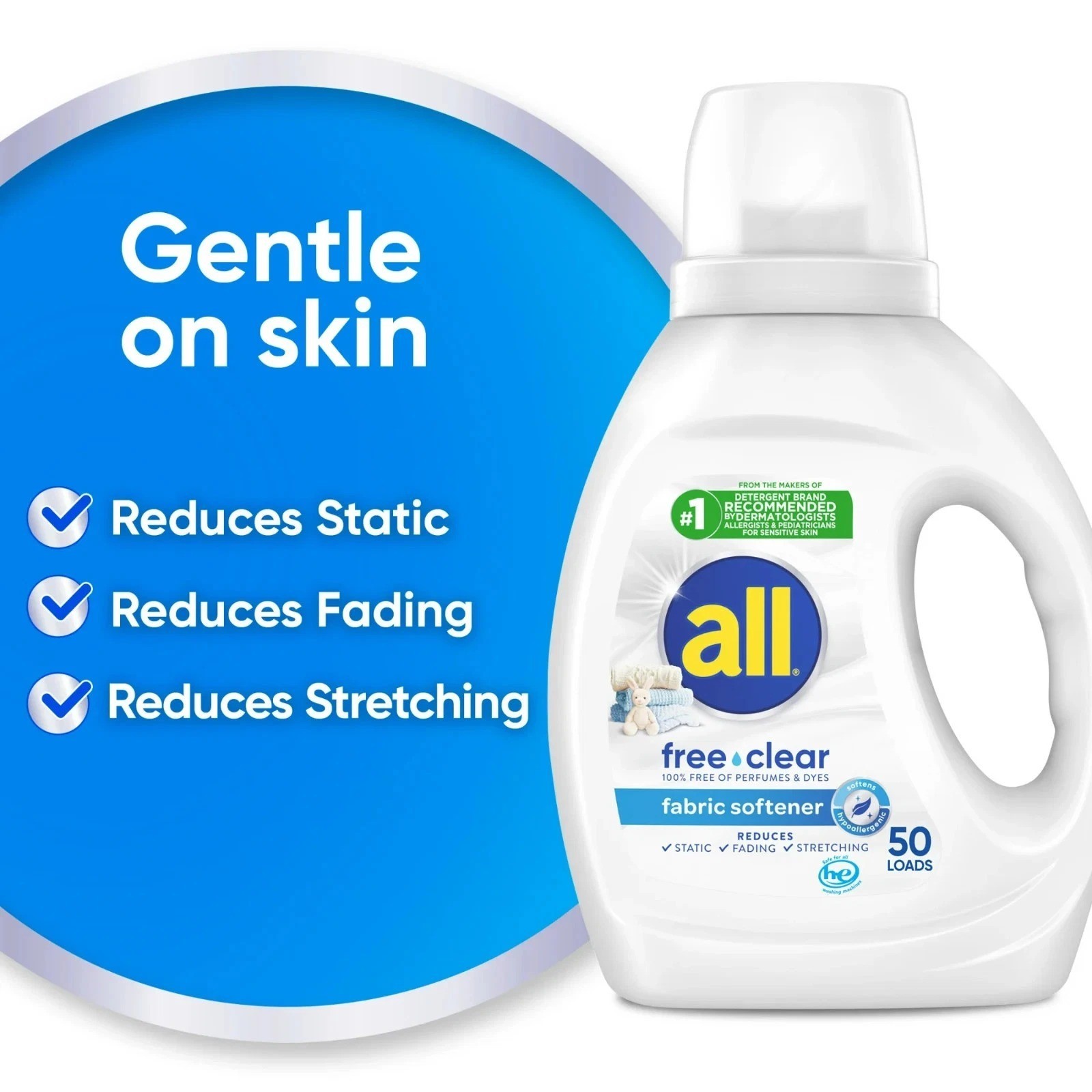 All Liquid Fabric Softener, Free Clear, 34 fl oz, 50 Loads
