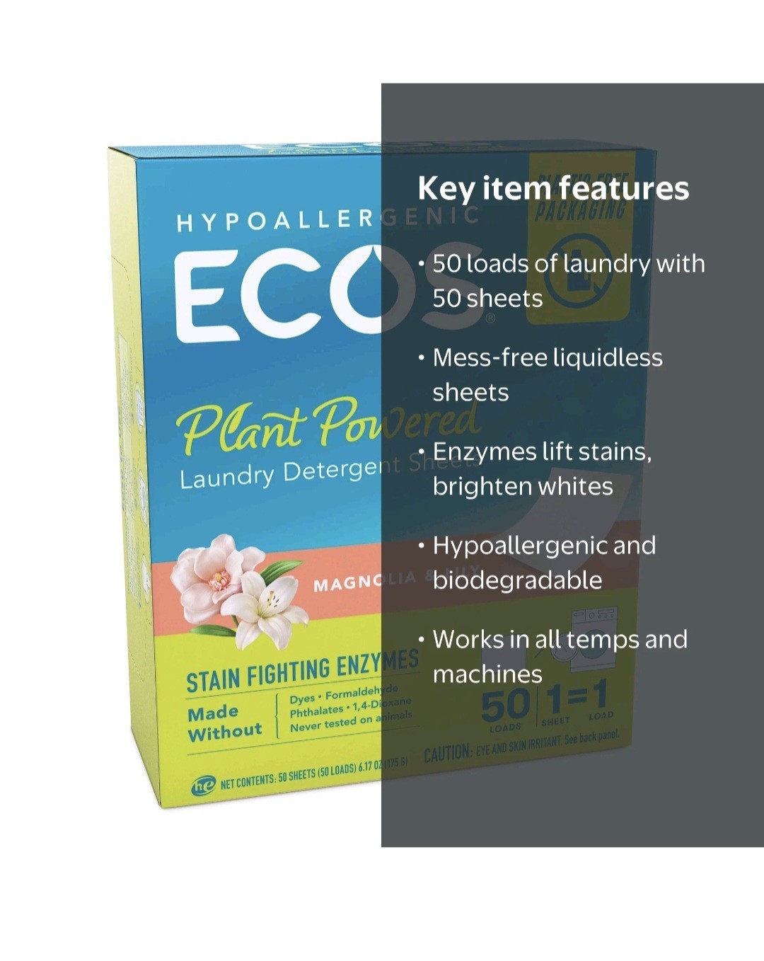 Hypoallergenic Ecos Plant Powered Laundry Detergent Sheets for Sensitive Skin