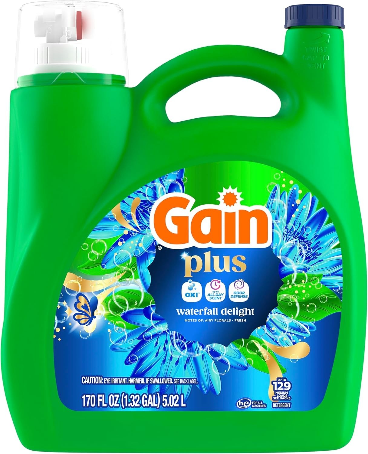 Gain Plus Liquid Laundry Detergent with Oxi – Waterfall Delight – 170 fl oz