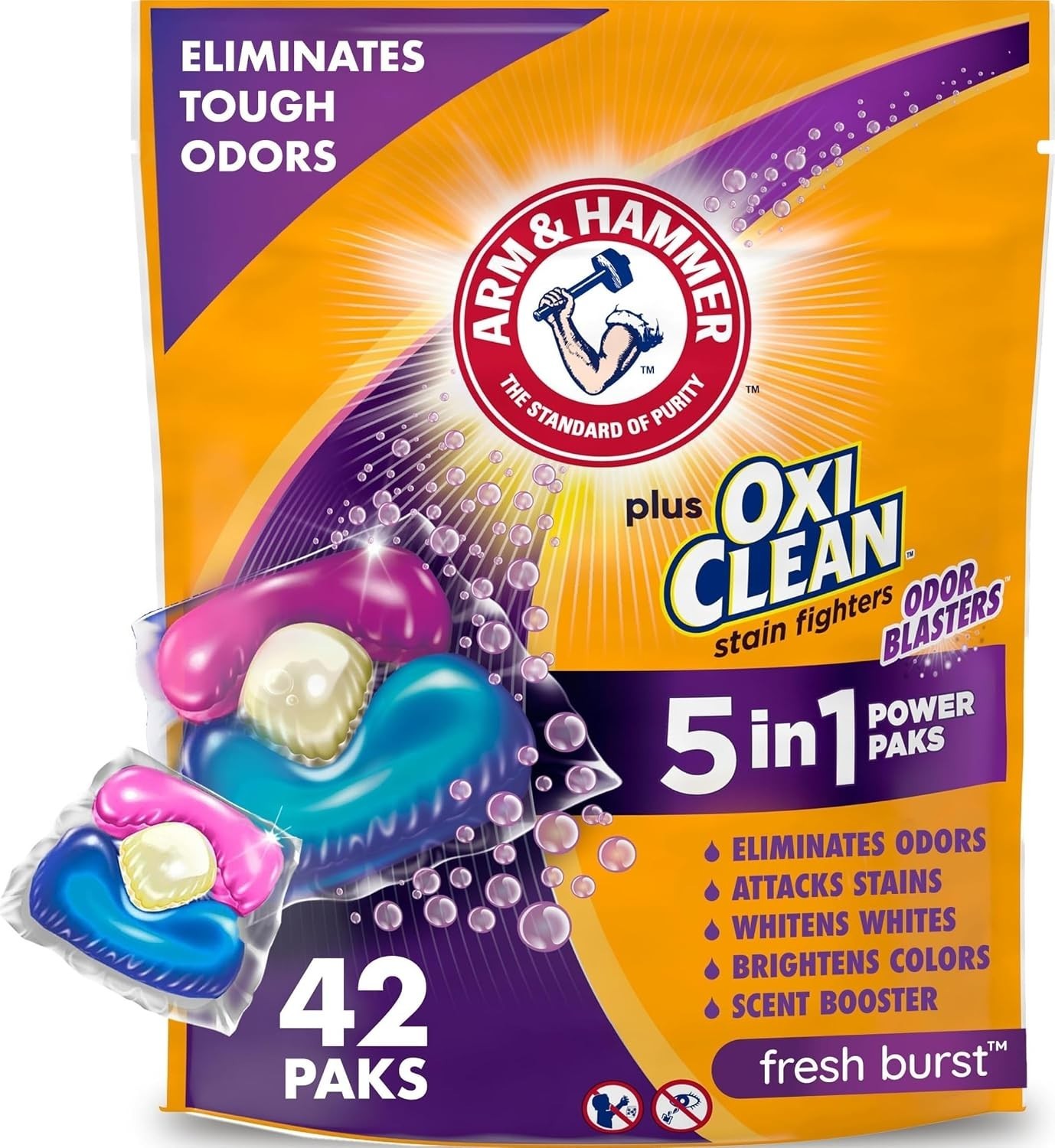 Fight Tough Odors & Stains with Plus OxiClean Power Paks – 42 Count Fresh Burst
