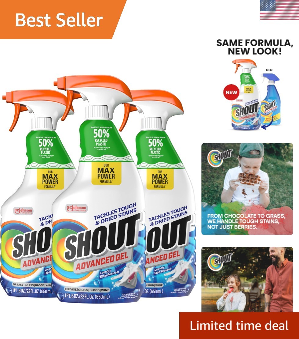 SHOUT Advanced Laundry Stain Remover Gel Pack of 3, 22oz – Superior Stain Power
