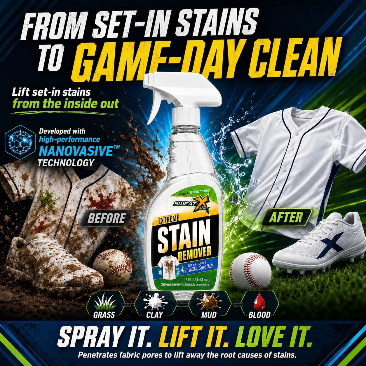 Powerful All-Purpose Stain Treater – 16 oz 2 Bottles, Biodegradable & Non-Toxic