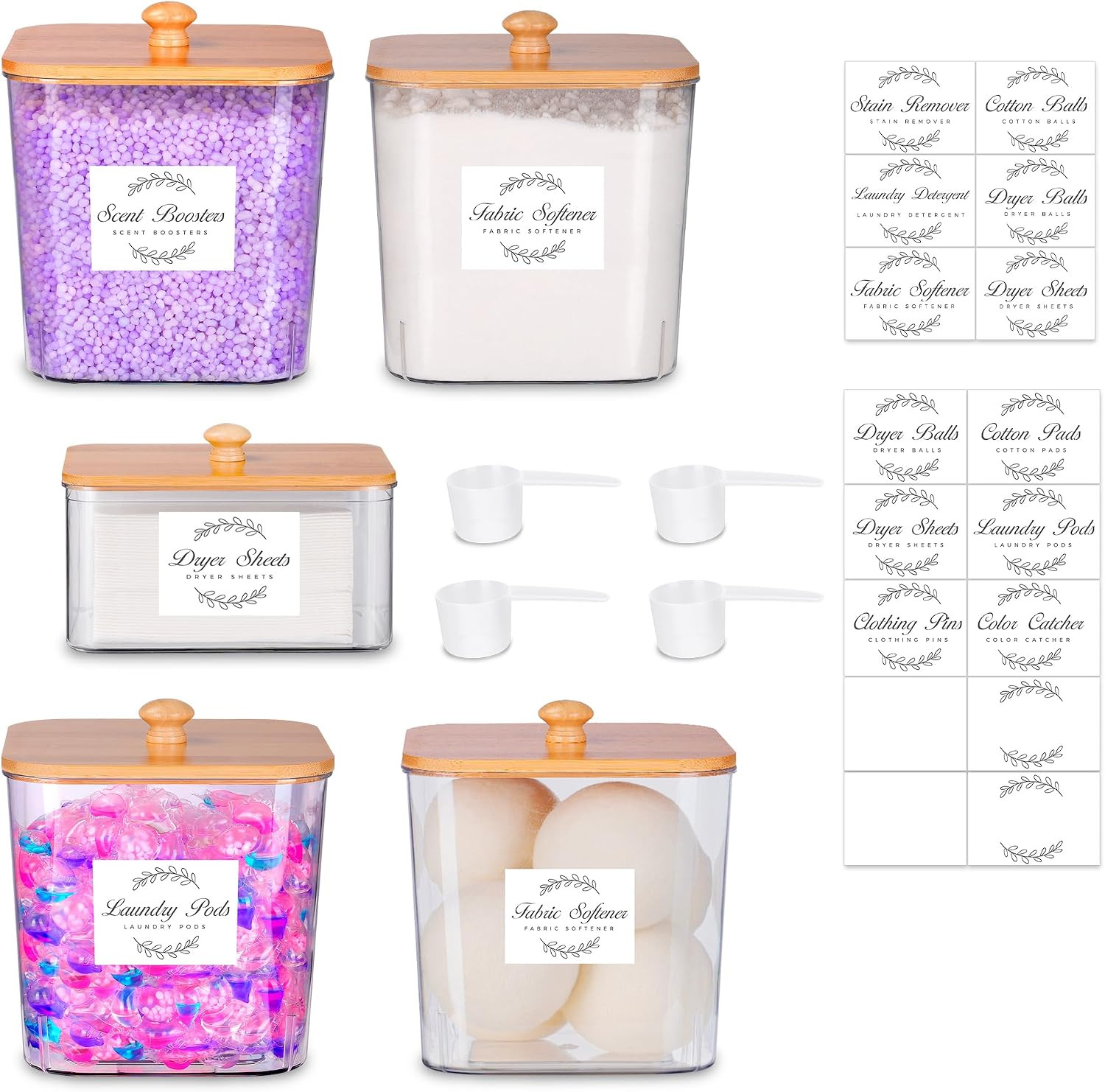 4+1 Pack Laundry Pods Container & Dryer Sheet Holder Set,Clear Laundry Room Orga