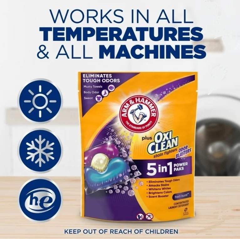 ARM & HAMMER OxiClean 5-in-1 Power Paks, Fresh Burst, 42 Ct Odor Blaster Pods