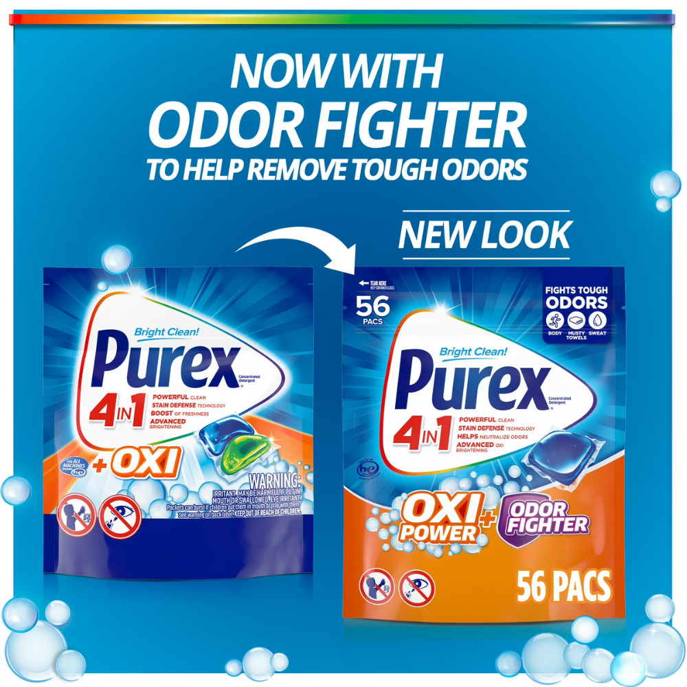 Purex Oxi Power, Odor Fighter Laundry Detergent Pacs, 56 Ct, 4 Pack (224 Pacs)