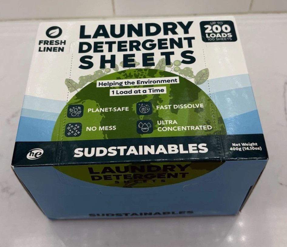 Sudstainables Laundry Detergent Sheets (200 Loads) Fresh Linen Scent
