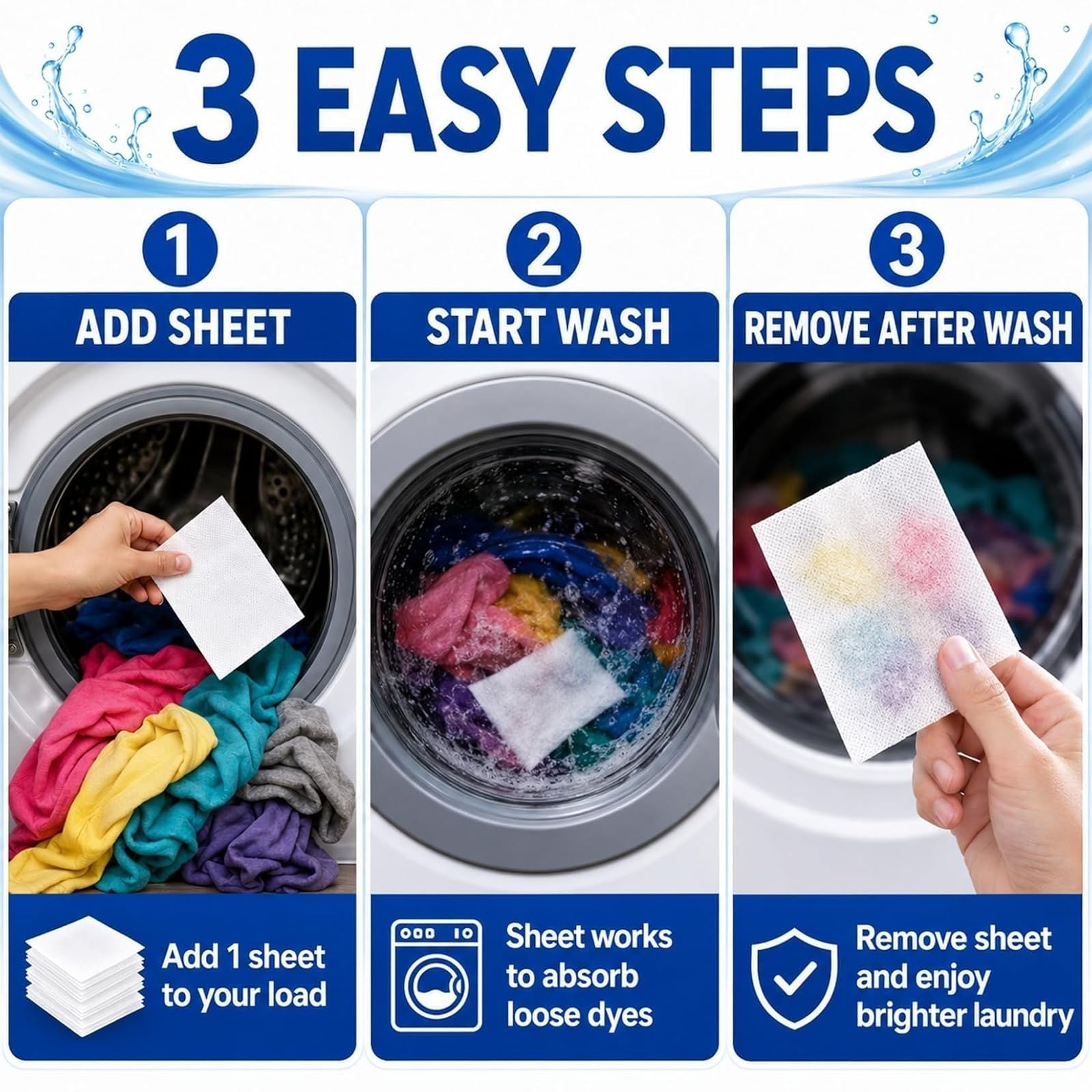 RAINFLOW Color Catcher Sheets – 100 Count Dye Trapper for Laundry to Prevent Col