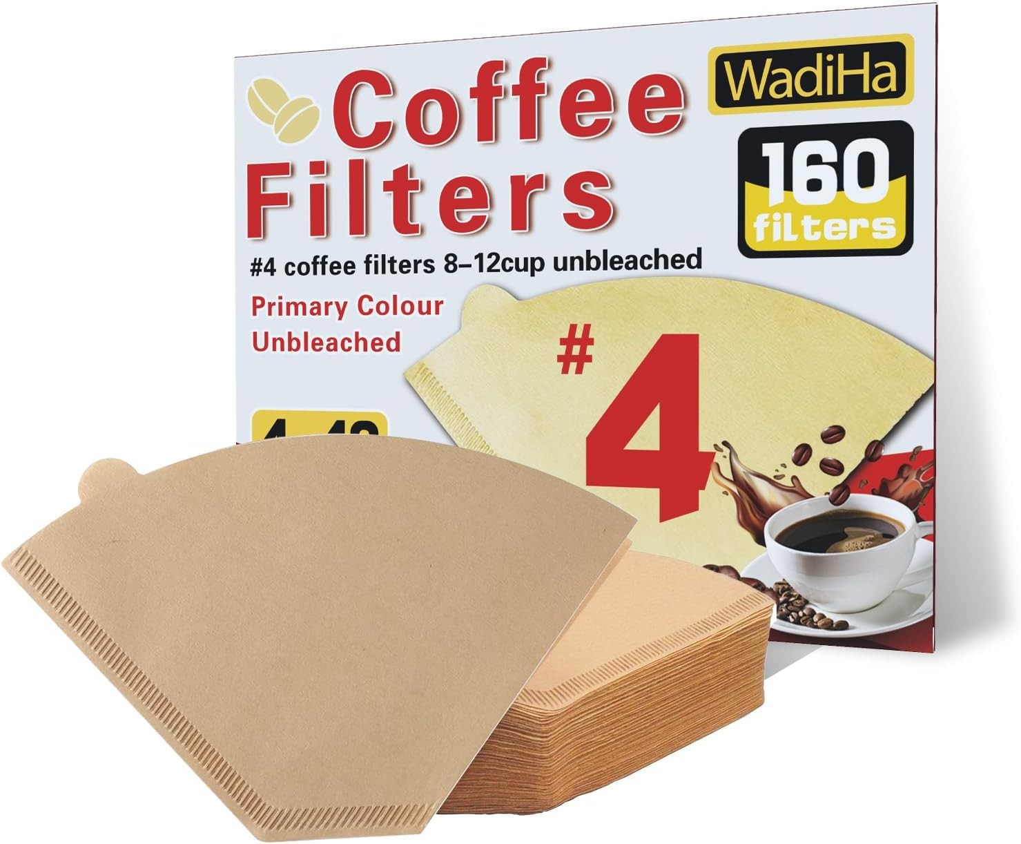 Disposable Coffee Paper Filters, 160 Pcs #4 Cone Coffee Filter 8-12 Cup (Natural