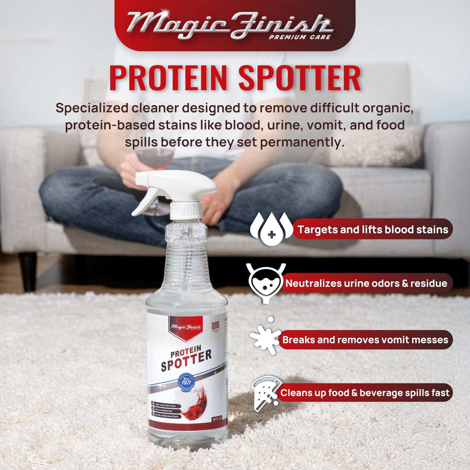 Magic Finish Protein Spotter (32 Oz) – Powerful Fabric 32 Fl Oz (Pack of 1)