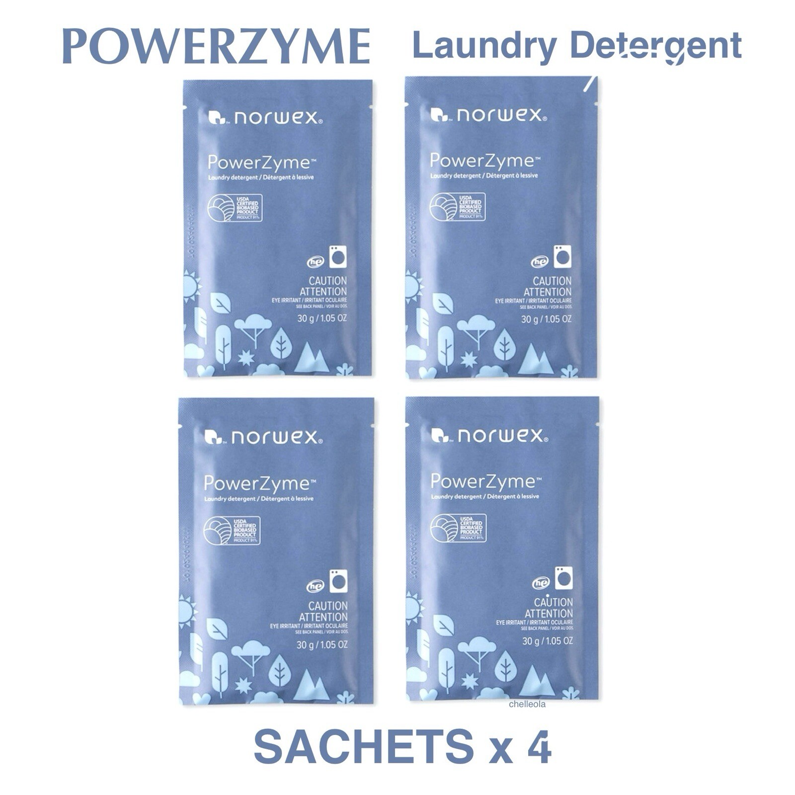 NEW NORWEX Powerzyme Laundry Detergent Soap Powder 4x Sachet Travel Packets 120g