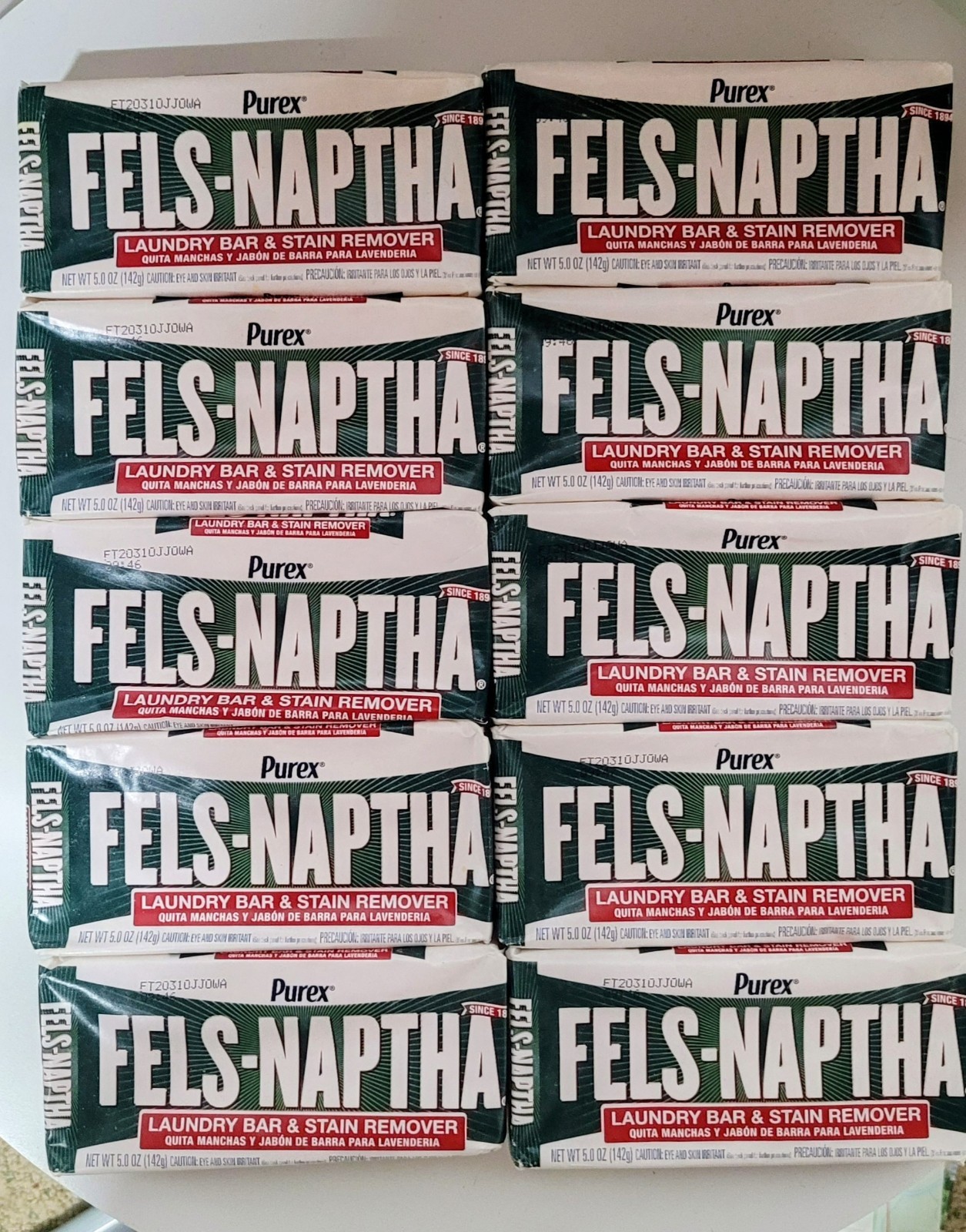 Fels-Naptha Laundry Soap Bar Stain Remover Lot Of 10 5oz Each New Open Box