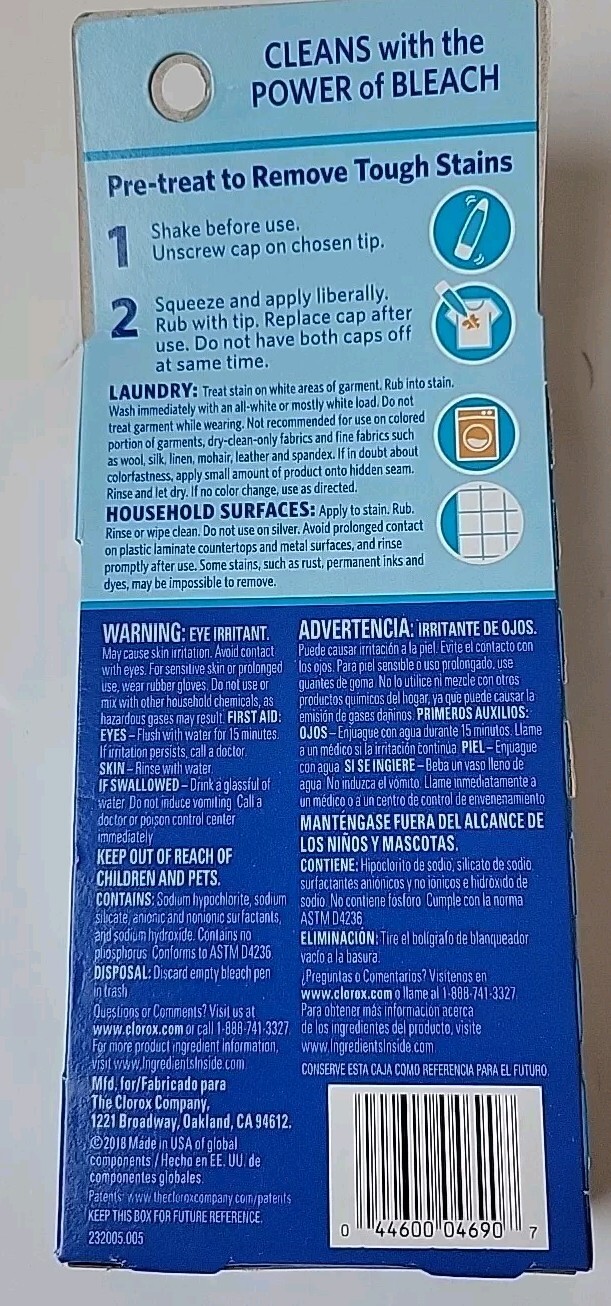 Clorox Bleach Pen Gel for Whites Dual Tipped 2 oz New in Box