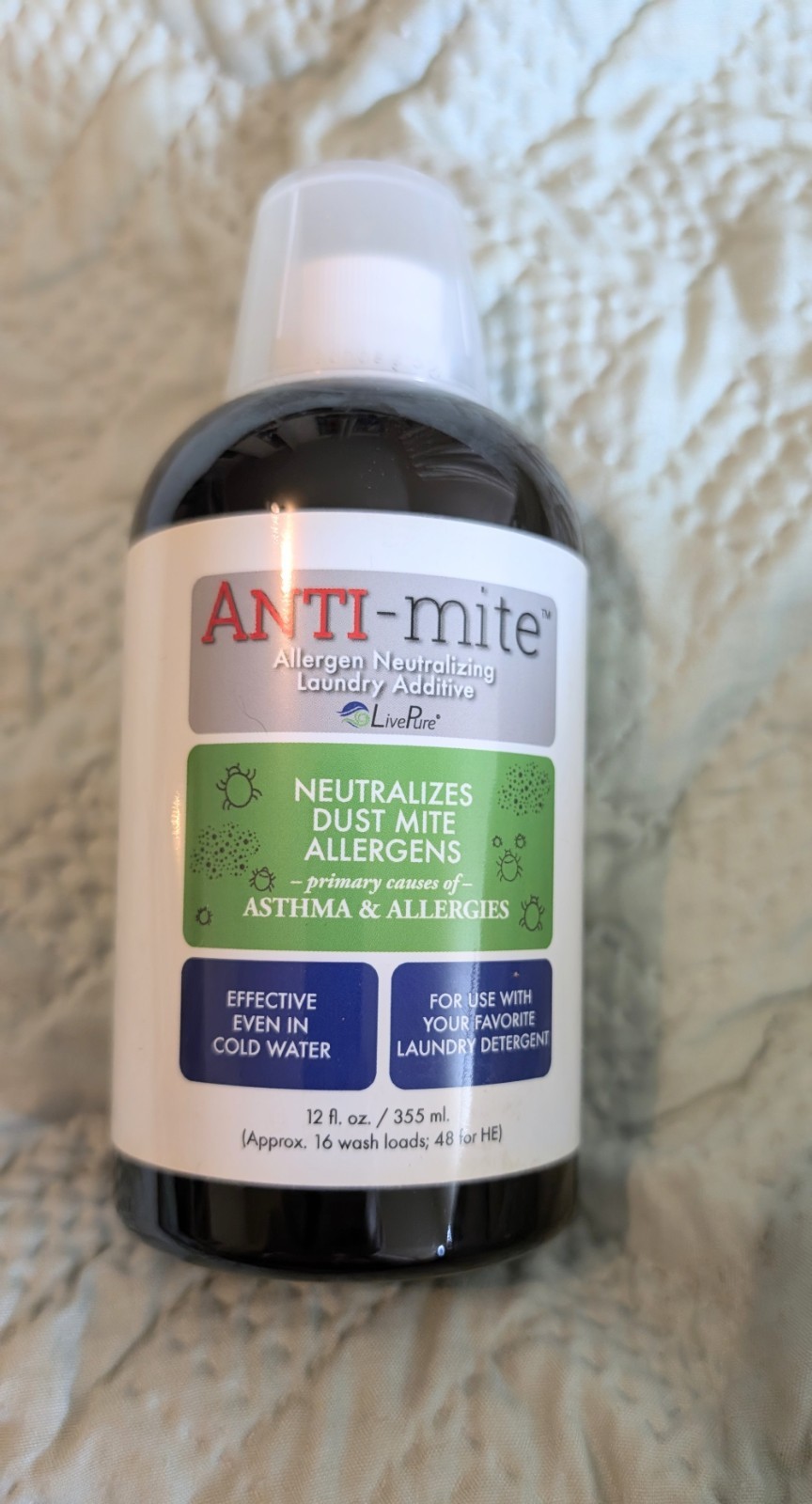 Live Pure Anti-Mite Laundry Additive. 12oz. New In Box