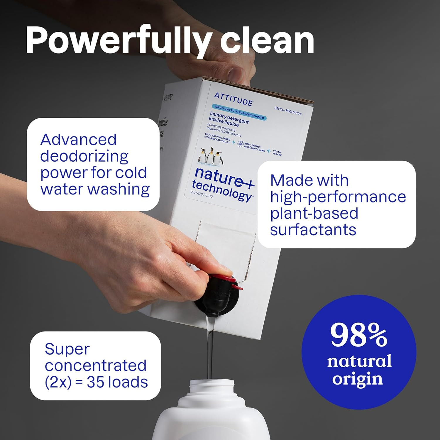 ATTITUDE Liquid Laundry Detergent, EWG Verified, HE Compatible, Plant-Based & Ve