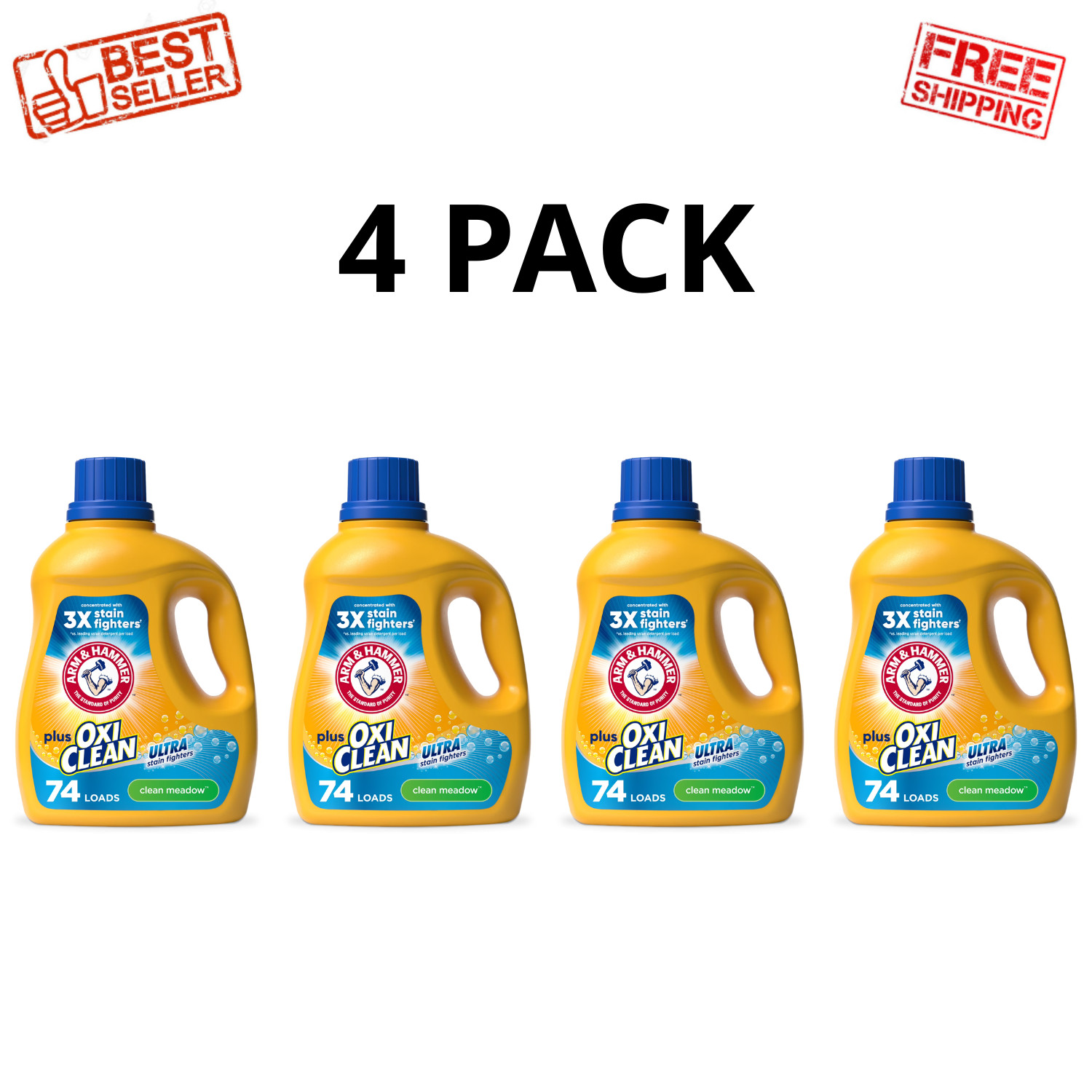 ARM & HAMMER Plus OxiClean Liquid Laundry Detergent Clean Meadow 96.2oz, 4 Pack
