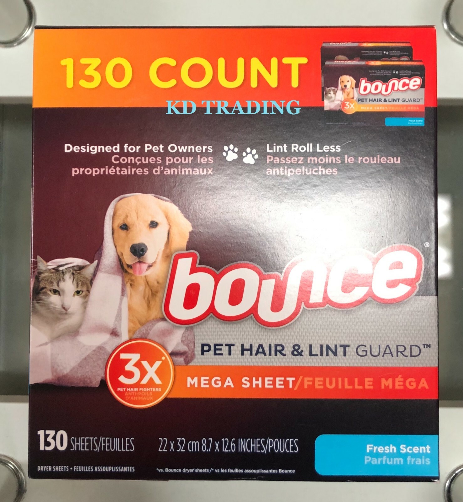 BOUNCE Pet Hair & Lint Guard MEGA Dryer Sheets – 3X Pet Hair Fighter ~ 130 Count