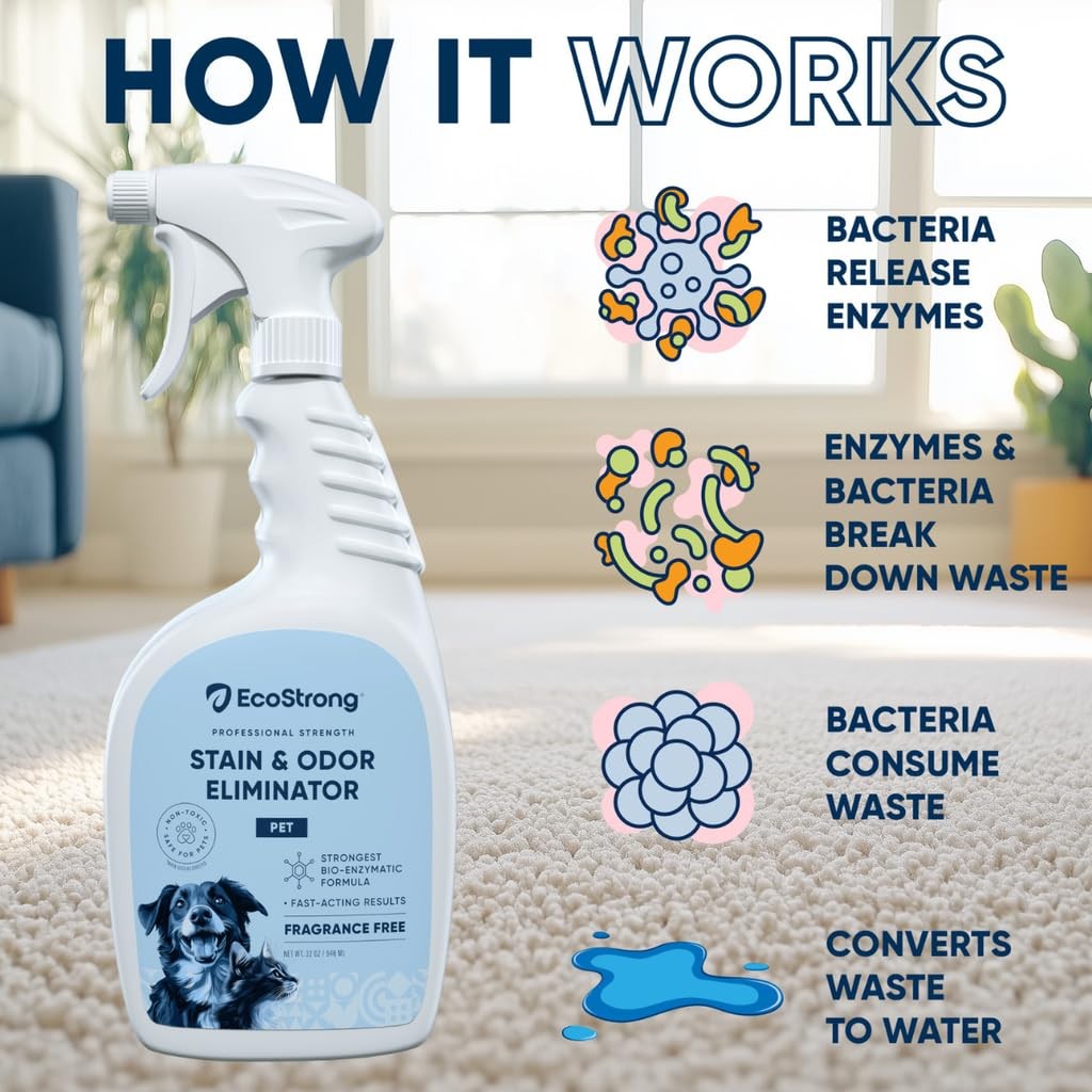 Eco Strong Pet Stain & Odor Remover – Cat Urine Enzyme Cleaner Destroyer