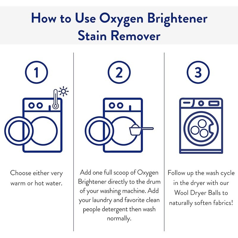 Chlorine Free Oxygen Brightener Stain Remover Safe All Fabrics Vegan Formula New