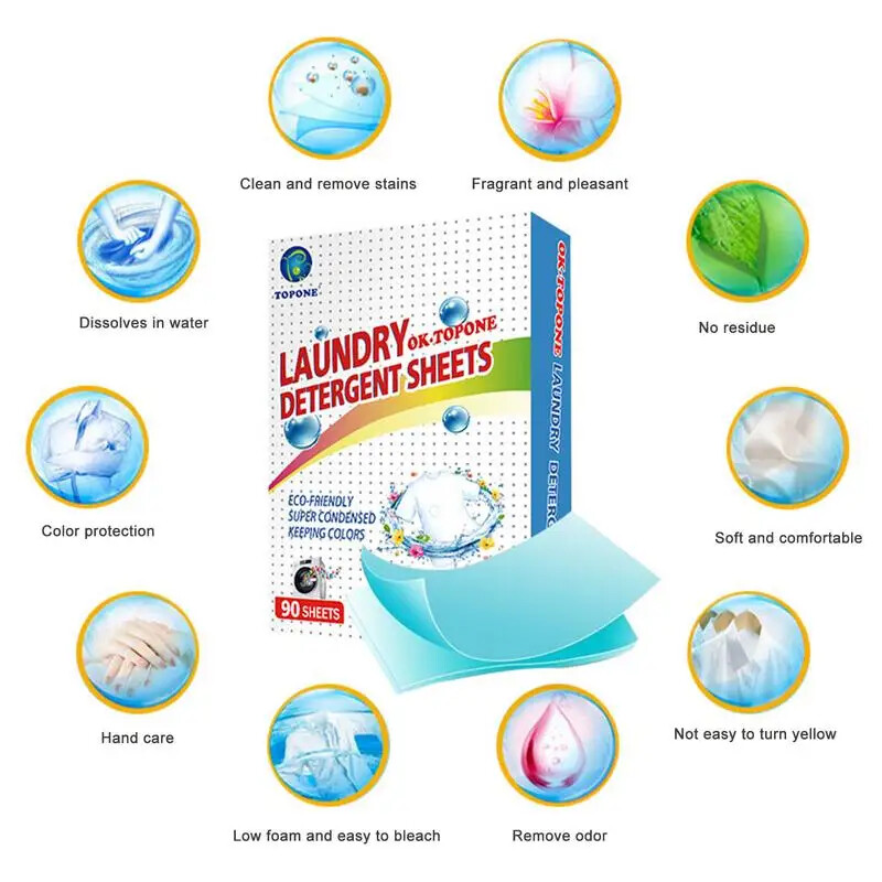 90 Pieces Eco-Friendly Laundry Soap Washer Sheets Detergent Sheets No Waste Laun