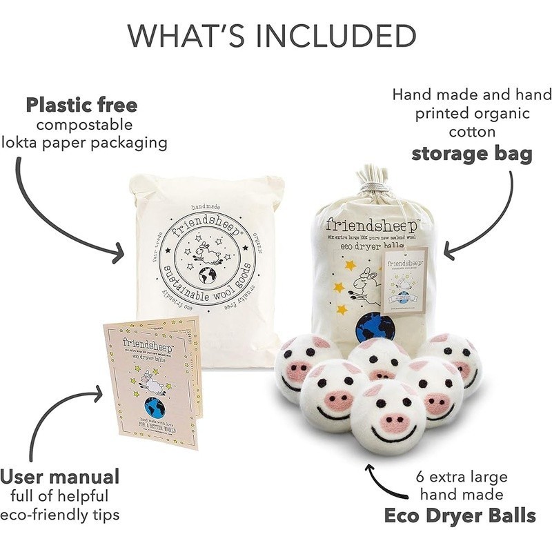 Organic Wool Dryer Balls Hypoallergenic Chemical Free Eco-Friendly 6 Pack New