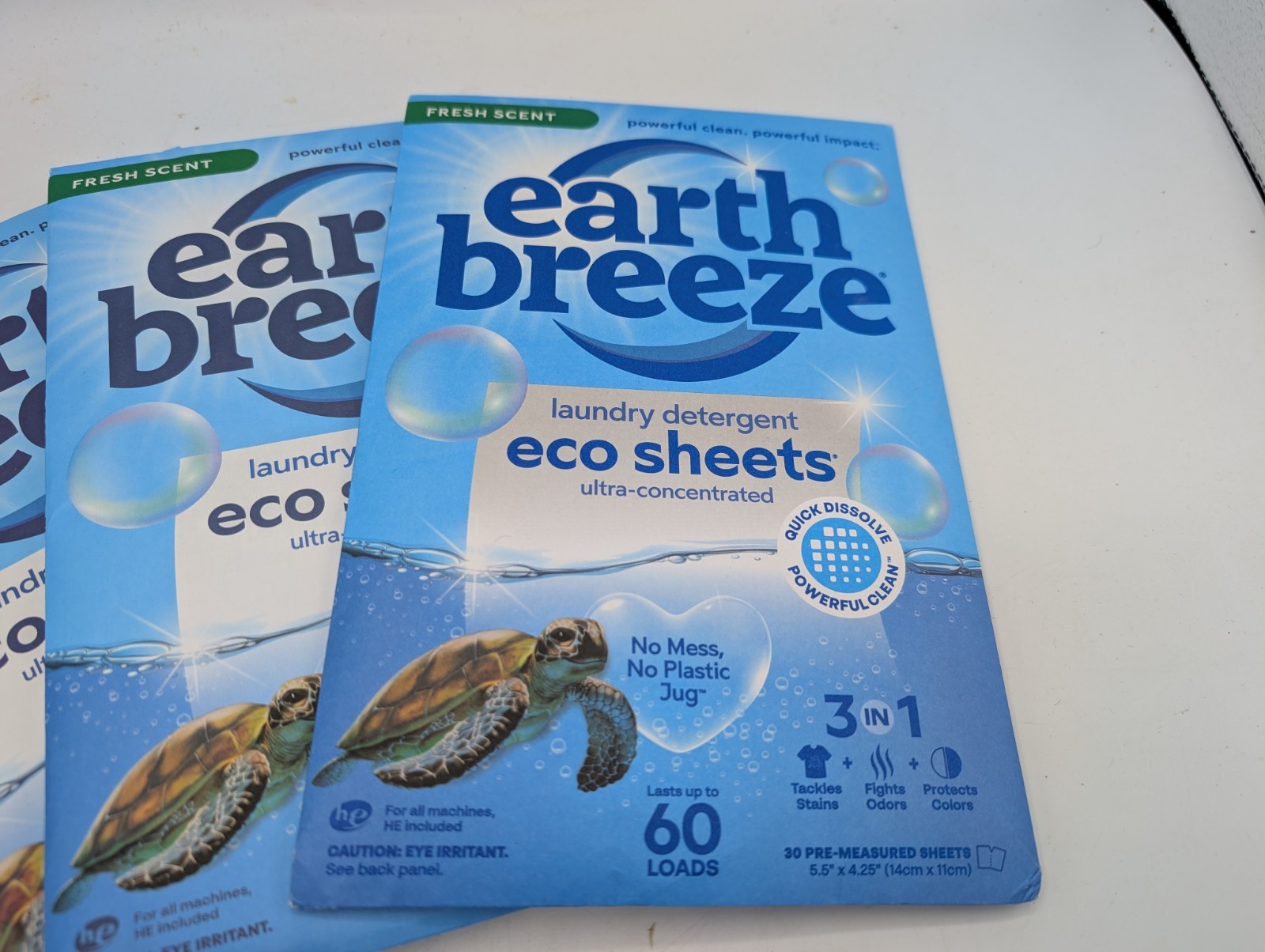 (Lot of 3) Earth Breeze Laundry Detergent Eco-Sheets 180-Loads Total Fresh Scent