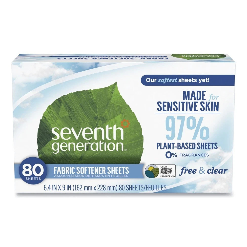 Fabric Softener Sheets, Free & Clear, 80 Sheets