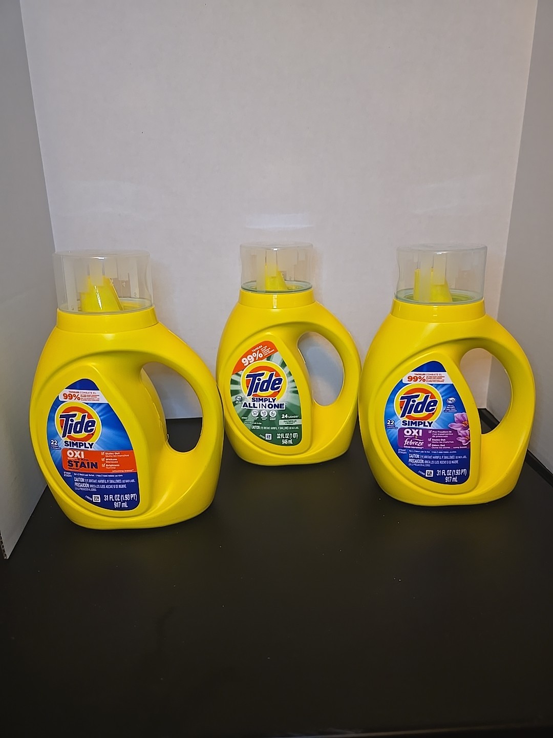 Tide Simply Laundry Detergent Pack of 3, Oxi Stain,All In One, And Oxi Febreze