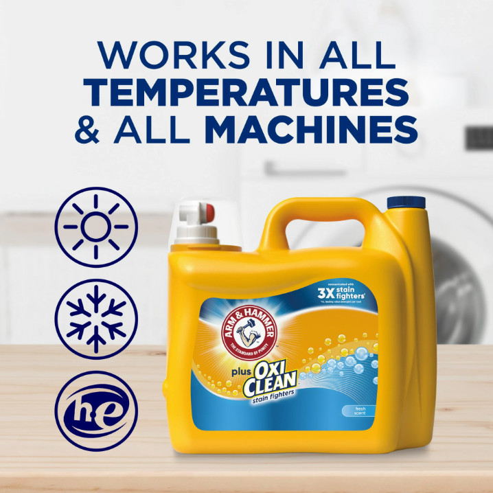 ARM & HAMMER Plus OxiClean Stain Liquid Laundry Detergent, Fresh, 128 Loads
