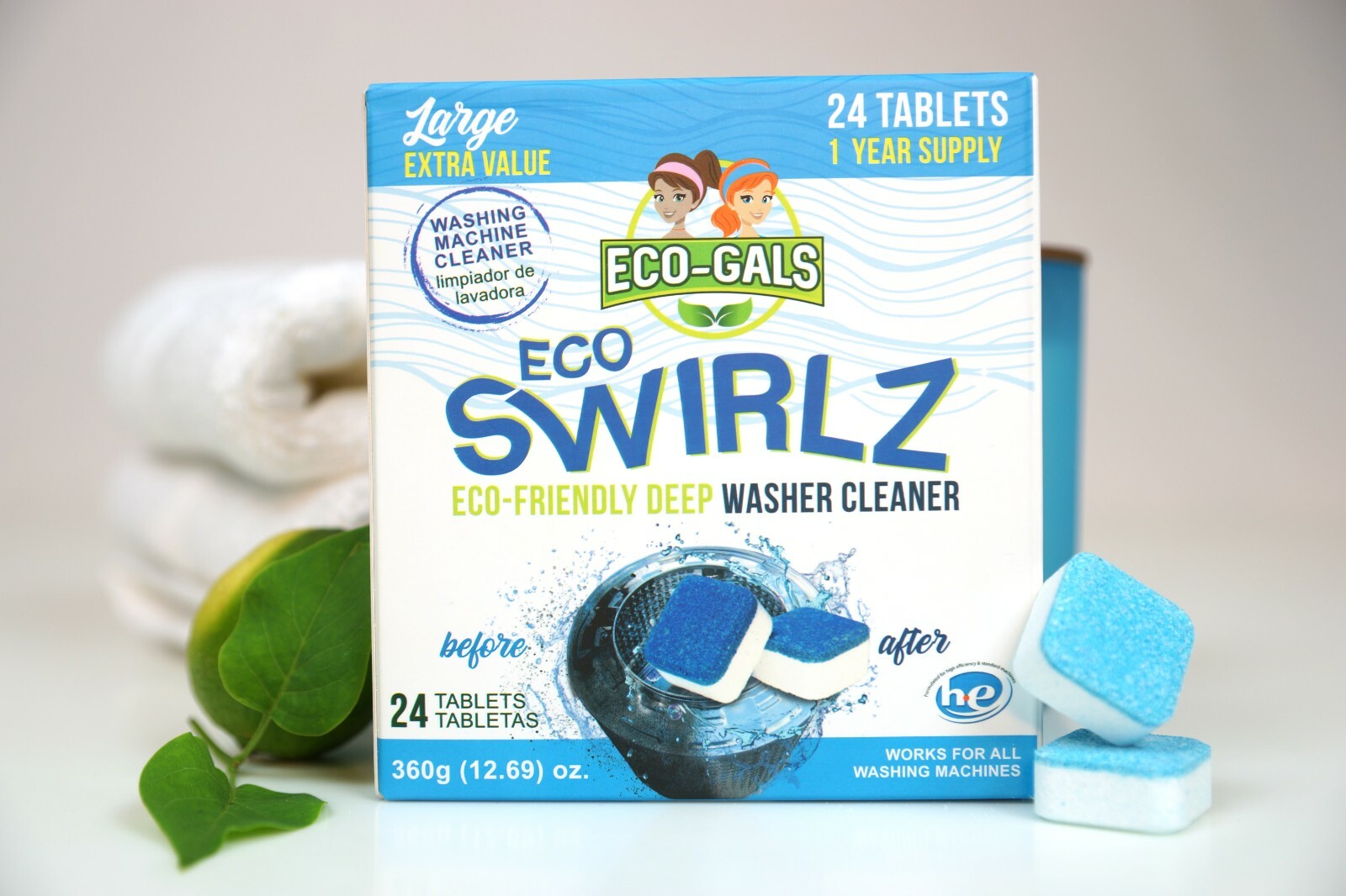 New Eco-Gals Eco Swirlz Washing Machine Cleaner, 24 Count