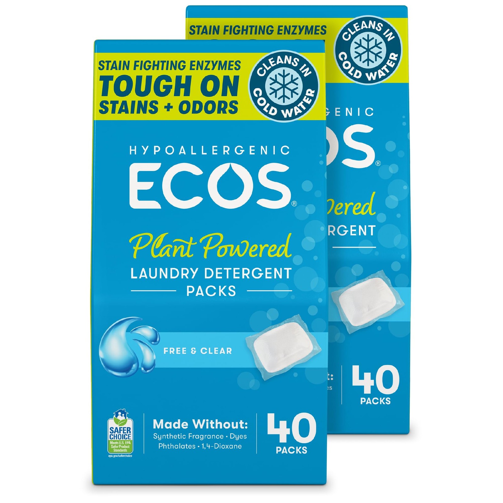 ECOS Laundry Detergent Packs 80 Loads Hypoallergenic Plant Powered Zero Waste