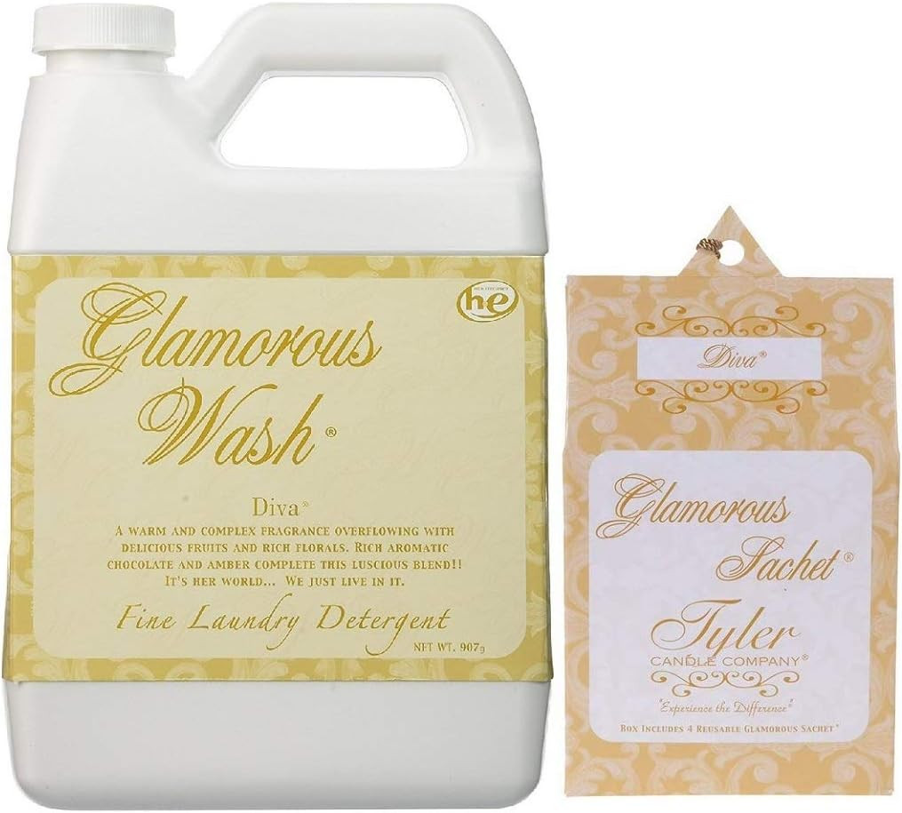 Tyler Candle Glamorous Wash Diva Laundry Detergent 32Oz W/Diva Sachets Bundle