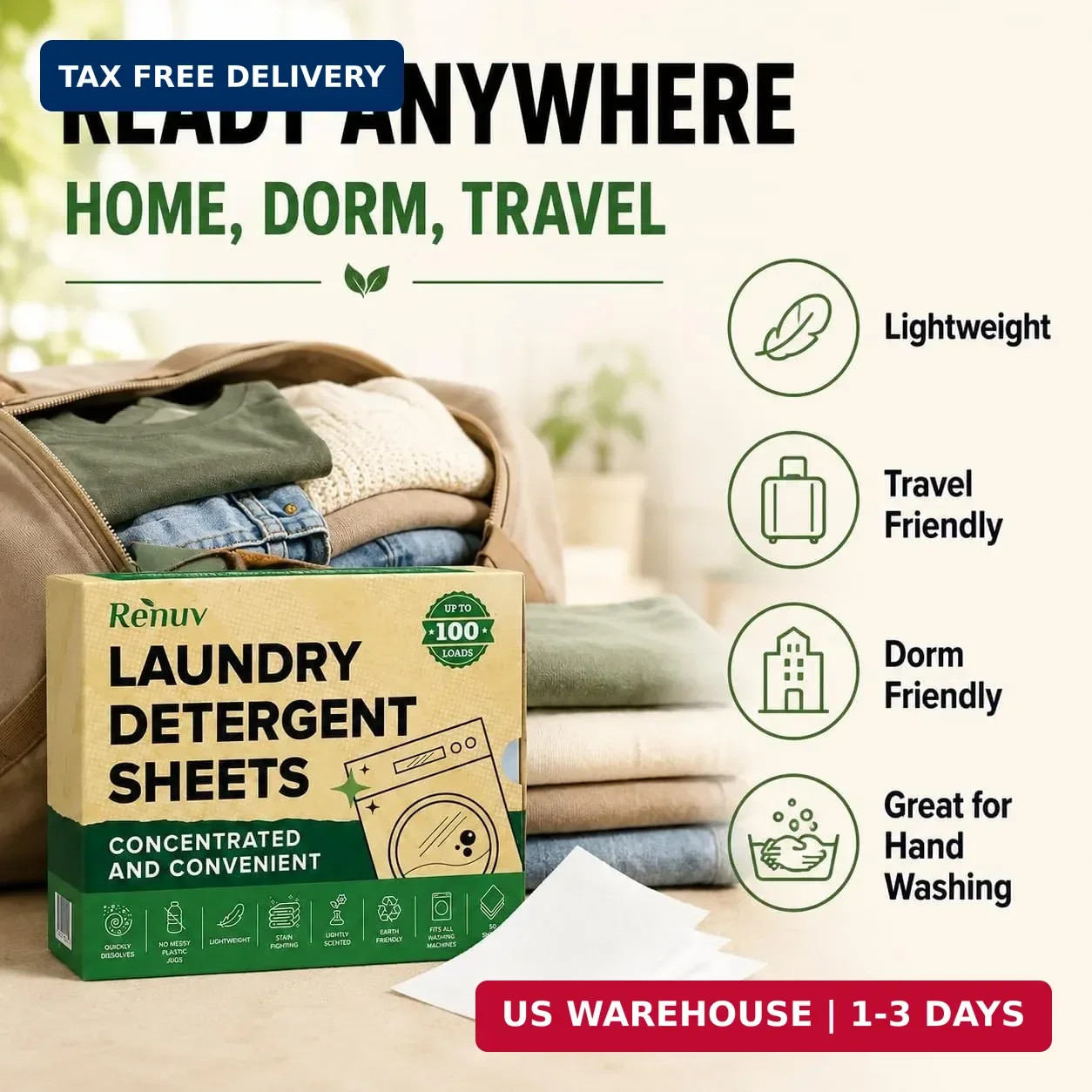 Renuv® Laundry Detergent Sheets, 50 Sheets, up to 100 Loads | Eco Friendly, Sust