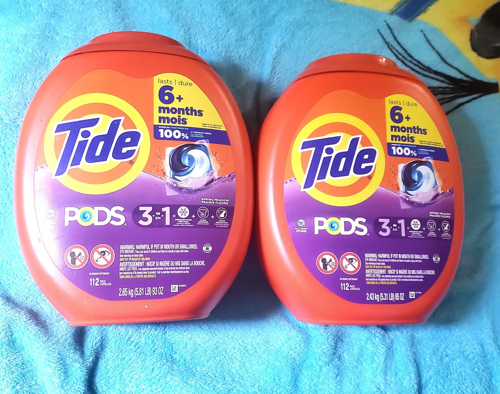 Two 3 in 1 Spring Meadow Scent Liquid Laundry Detergent Pods, 112-Count Each.