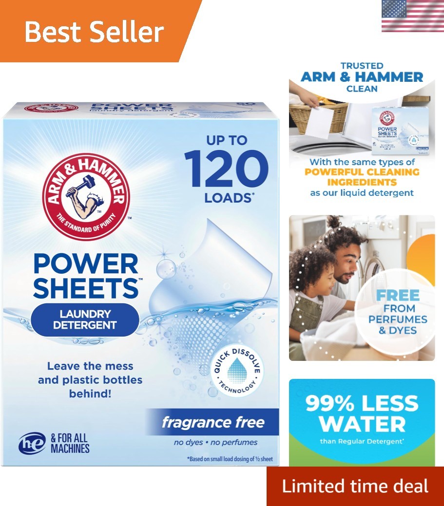 Power Sheets Laundry Detergent, Fragrance Free, 60 Count | No Dyes or Perfume…