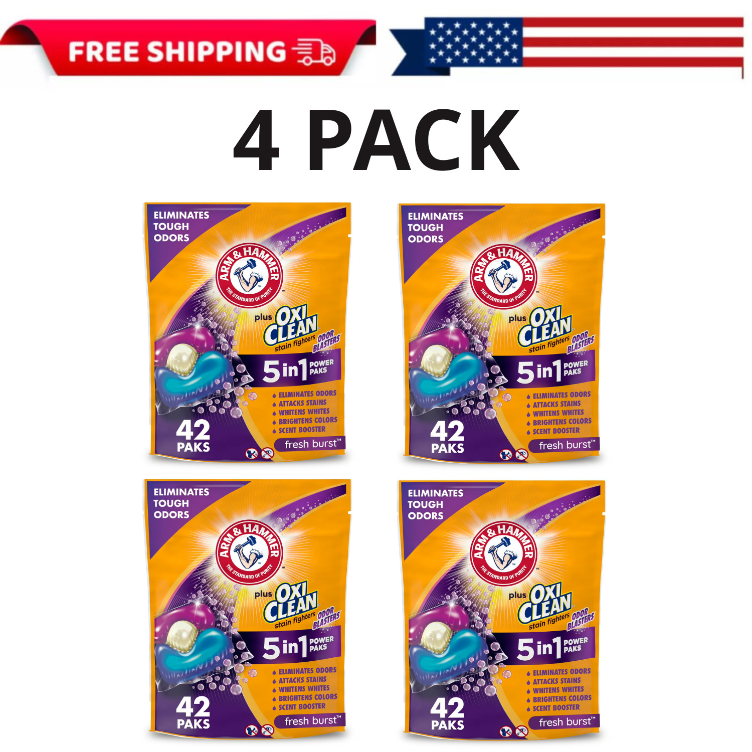 ARM & HAMMER OxiClean Odor Blasters 5-in-1 Laundry Detergent Paks 42 Ct, 4 PACK