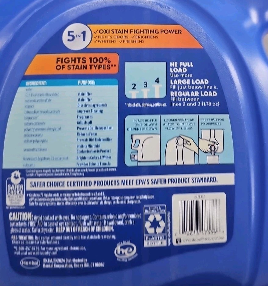 All Liquid Laundry Detergent, Sunshine Fresh Scent OXI Plus Odor Lifter 141 Oz