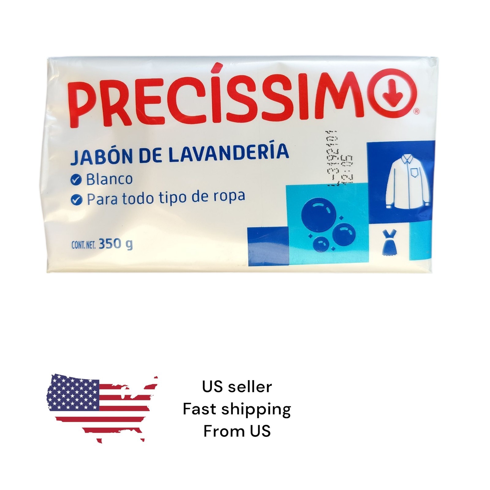 Precissimo ⚪Jabón De Barra Para Lavar 350g/Precissimo White Laundry Soap Bar